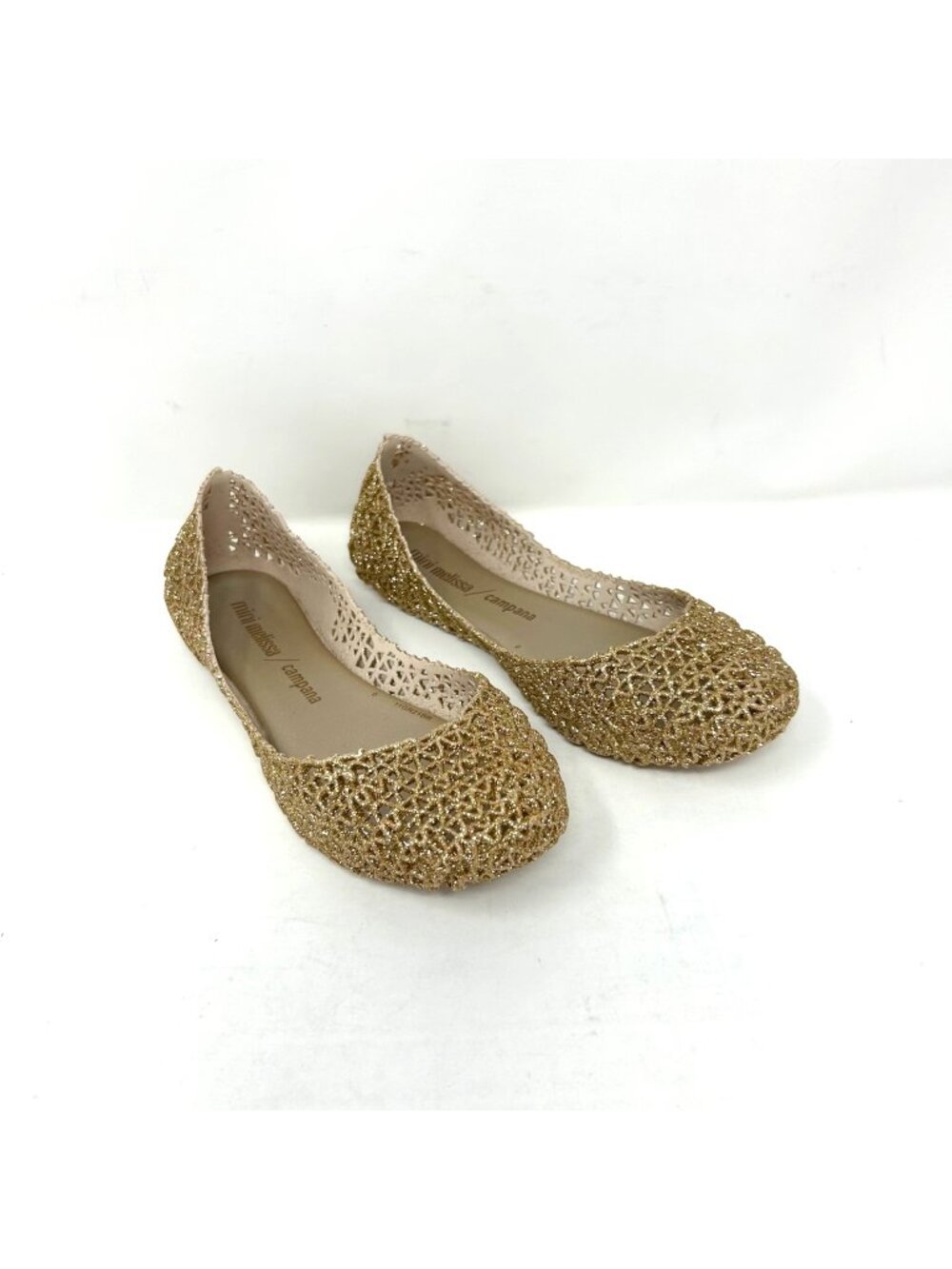 Mini Melissa Campana Kids Gold Glitter Slip On Flat Shoes Girls Size 1Y
